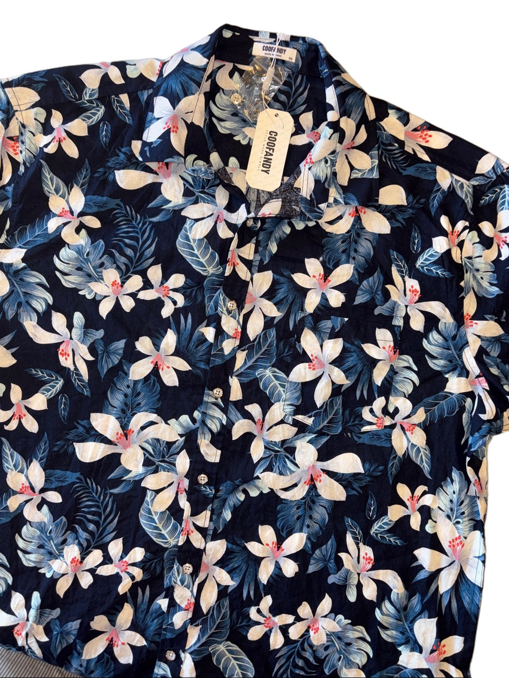 Coofandy Men’s XXL Hawaiian Floral Button Up Shirt NWT Navy Tropical